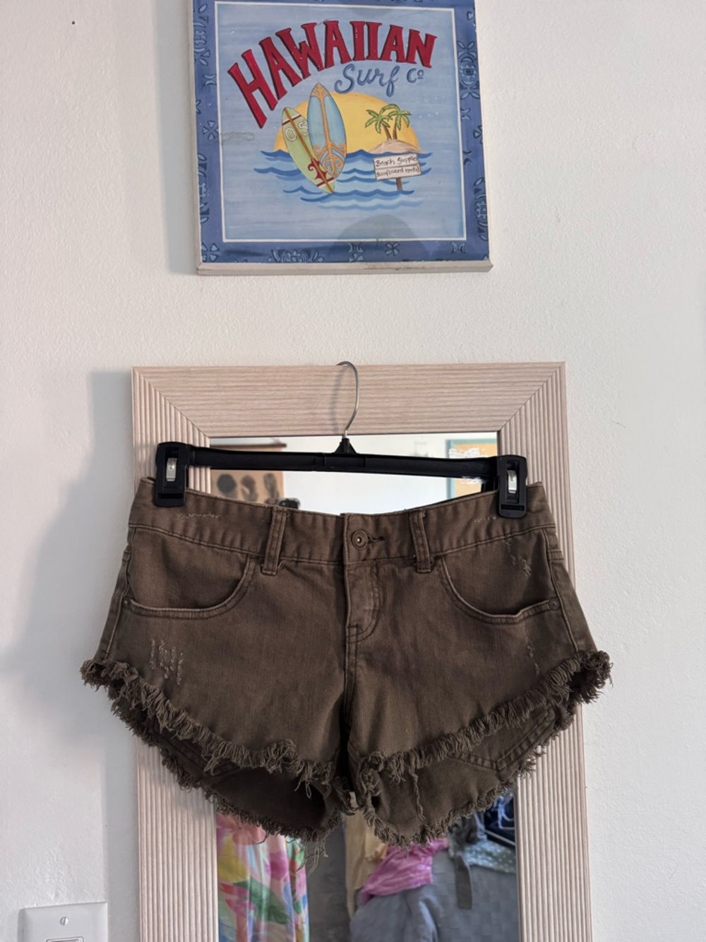 Billabong Women's Olive Brown Frayed Denim Shorts